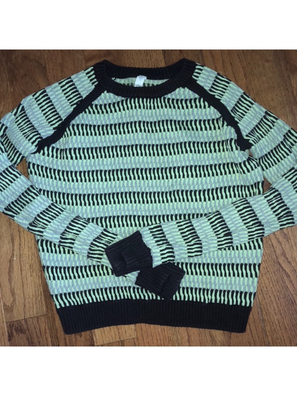 Men's Striped Knit Sweater - Black & Mint